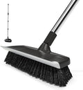 ITTAR Floor Scrub Brush with 55" Long Handle, 10" Wide Stiff Bristles Deck Brush, Stainsless Steel Pole Heavy-Duty Cleaning Brush, 2-in-1 Scrubber with Ruber Squeegee for Deck, Patio, Pool, Tile, Wall