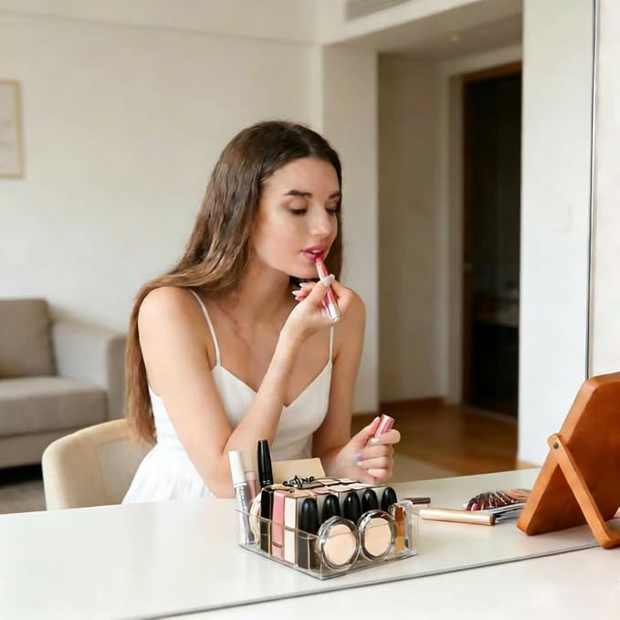 WECHENG Clear Plastic Acrylic Makeup Organizer for Makeup Palette Organizer, 7 Slots Cosmetic Organizer for Vanity Countertop & Drawer, Holder for Eyeshadow Palettes, Blushes, Lipstick