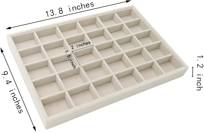Stratalife 30 Grid Jewelry Organizer Tray, Stackable Drawer Earring Organizer with Adjustable Dividers, Jewelry Display Tray for Necklace Earring Ring Bracelet, 13.8" x 9.4" x 1.2", Beige