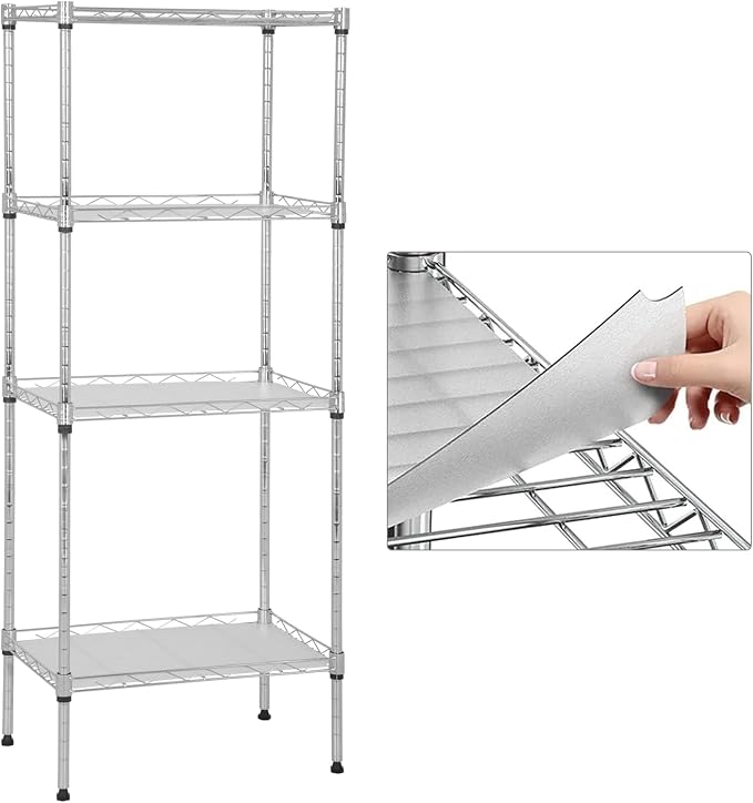 Meet perfect 4-Tier Wire Shelving Unit with 4 PP Liners, 18" W x 12" D x 44" H Heavy Duty Metal Shelf, 600Lbs Capacity Adjustable Storage Rack for Pantry, Laundry Room, Bathroom, Kitchen