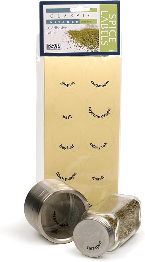 RSVP International Kitchen Organization Collection Spice Labels, Round, 50 Count