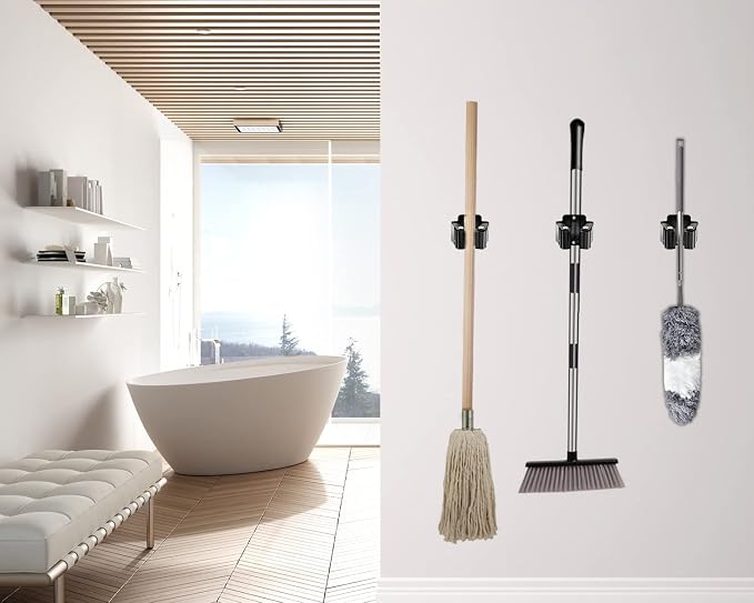 Verdenu 15 Pack Broom Holder Wall Mount, Stainless Steel Mop and Broom Holder with Screws, Garden Tool Storage Organizer for Kitchen, Home, Bathroom, Garage, Black