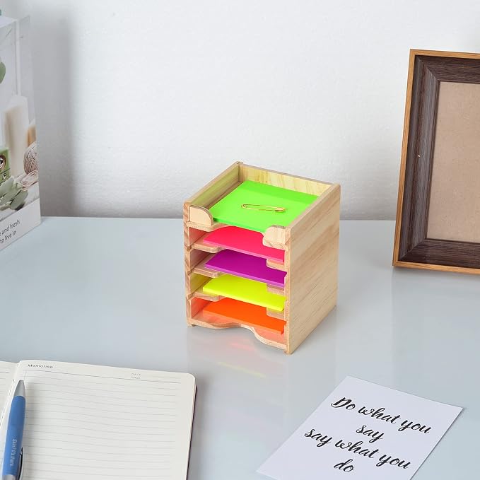 Sticky Note Holder Sticky Note Organizer 3”x3” Wood Sticky Notes Holder Desktop Non Sticky Notes Sticky Notepad Organizer for Office Home School Desk Accessories Stationery Supplies Organizers