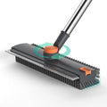 Floor Scrub Brush with Long Handle Length Adjustable, 3 in 1 Heavy-Duty Stiff 90° Bristle Floor Scrubber Broom with Squeegee, Cleaning Brush for Bathroom, Garage, Kitchen, Tile, Deck & Patio (Gray)