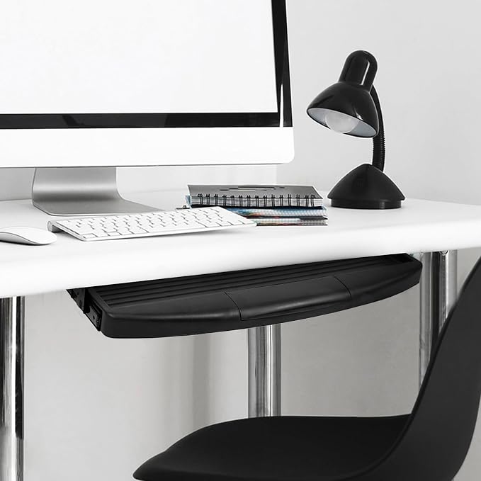 Cabilock Under Desk Keyboard Tray Mount System with Slide-Out Drawer for Office Desk Space-Saving Abs Keyboard Holder with Sturdy Wear-Resistant Material Compact Organizer for Computer