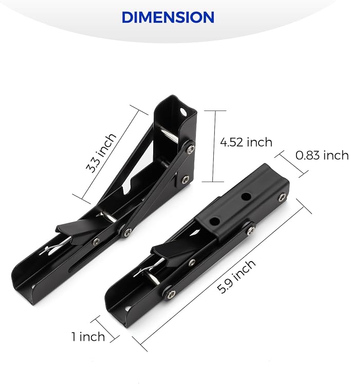Ravinte Matte Black Folding Shelf Brackets, 6 Inch, 4 Pack | Collapsible Bracket Design, Table And Bench Support, Space-Saving Shelf Setup, For Worktops, Laundry Rooms, Garage Projects