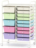 RELAX4LIFE 15 Drawer Rolling Storage Cart, Classroom Organization for School Teacher Office, Mobile Craft Art Supply Organizer, Utility Carts on Wheels for Paper Tools Scrapbook (Ice Cream Multicolor)