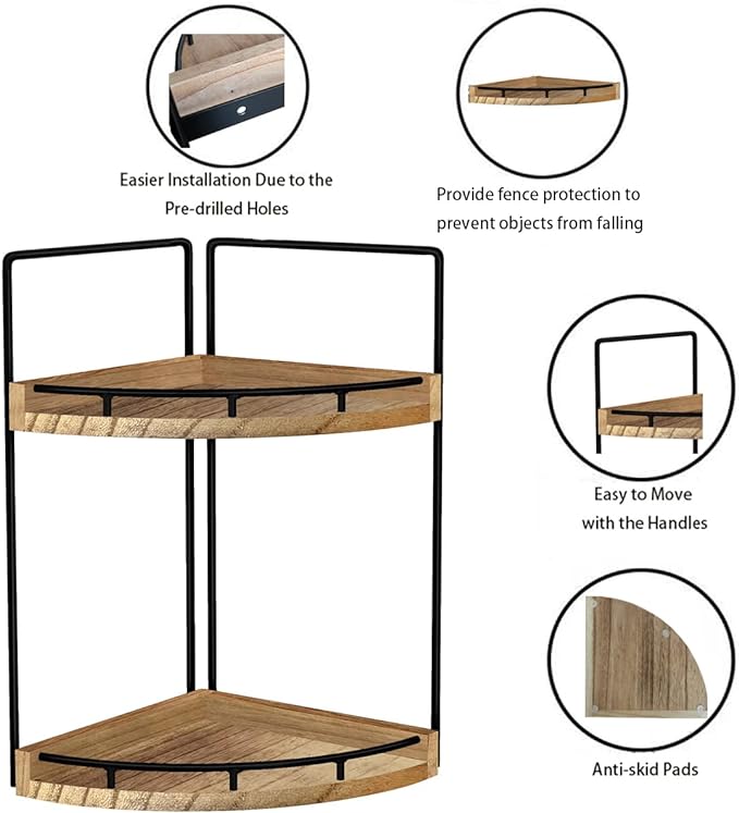 Dorhors 2-Tier Bathroom Counter Organizer,Vanity Counter Corner Shelf, Skincare, Wood Countertop Bathroom Storage and Organization for Kitchen (Brown)
