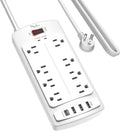 Surge Protector Power Strip - Nuetsa Flat Plug Extension Cord with 8 Outlets and 4 USB Ports, 10 Feet Power Cord, 2700 Joules, ETL Listed, White
