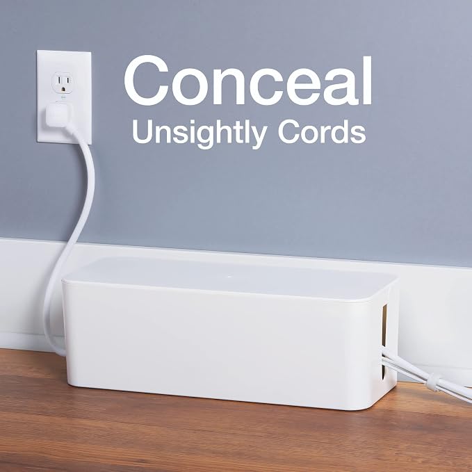 Oxford Cable Management Boxes, 3 Pack, Small, Medium, Large, 15 Cable Ties (Hook & Loop, Silicone,Twist Ties), Power Strip Organizer, White (27800) | Three sizes small medium large, Hides power strips and cords, Heat-resistant ABS with lids, Includes 1...
