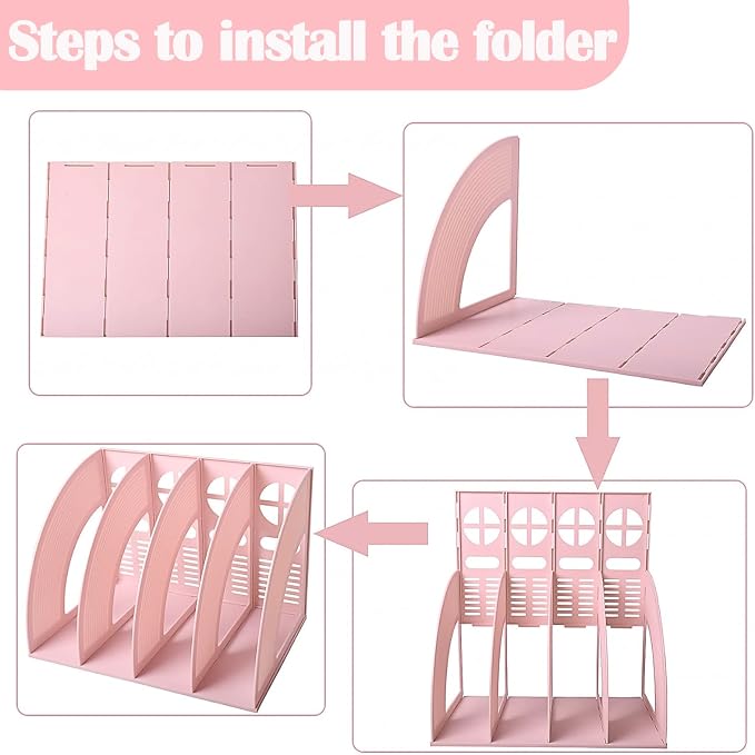 A4 File Holder Magazine File Folder Desk Organizer, 4 Vertical Compartments Bookshelf Document Divider Paper Box Bookends for Office Home Organization and Storage Racks