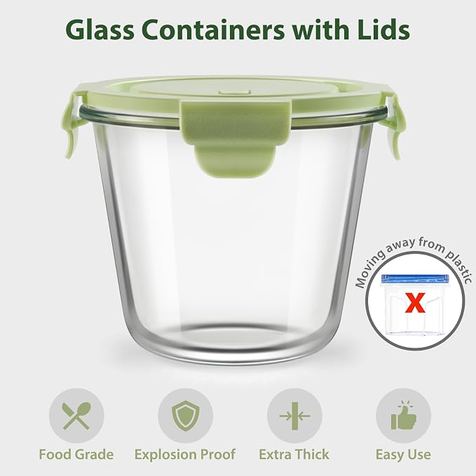 Freshmage 3Cup/23oz Glass Meal Prep Containers with Vented Lids, 6 PACK | Airtight丨Heat-Resistant丨BPA-Free丨Lunch Soup Leftover Food Storage丨Microwave Oven Dishwasher Freezer Safe丨Round