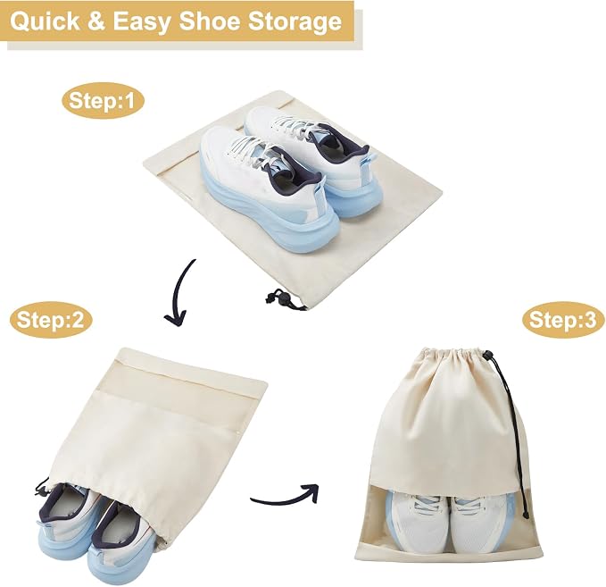 4 Pcs Shoe Bags for Travel with Clear TPU Window, 13.8"x17.7" Dustproof Travel Shoe Bags, Drawstring Travel Shoe Storage Bags for Men & Women (Beige)