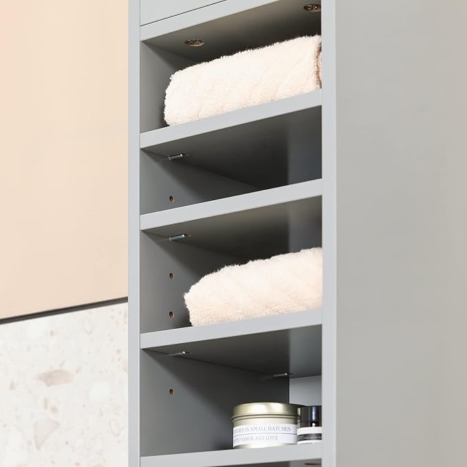 SoBuy Bathroom Storage Cabinet Adjustable Shelves, Tall Narrow, Gray | Freestanding Bathroom Organizer With Customizable Shelves, Fit Small Laundry & Bathroom Corners, BZR34-HG