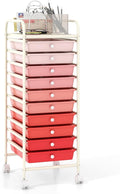 COSTWAY 10-Drawer Rolling Storage Cart, Utility Mobile Trolley | Removable Drawers & Universal Casters & 2 Brakes, Versatile Flexible Drawer Organizer Cart for Home, Office (Mixed Pink)
