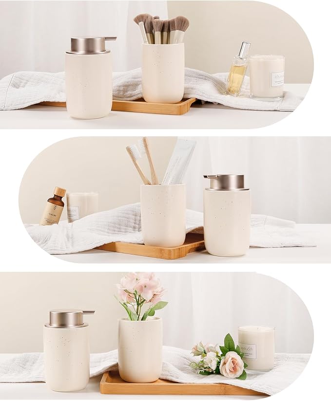 BosilunLife Foam Soap Dispenser, Hand Pump Dispenser for Kitchen Sink | Ceramic Foaming Hand Dispenser for Bathroom Modern Farmhouse Small Soap Dispenser Lotion (Apricot, Foam Pump)