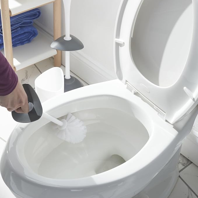 Clorox Covered Toilet Brush and Caddy with Splash Guard & Non-Skid Base, 2-Piece, White