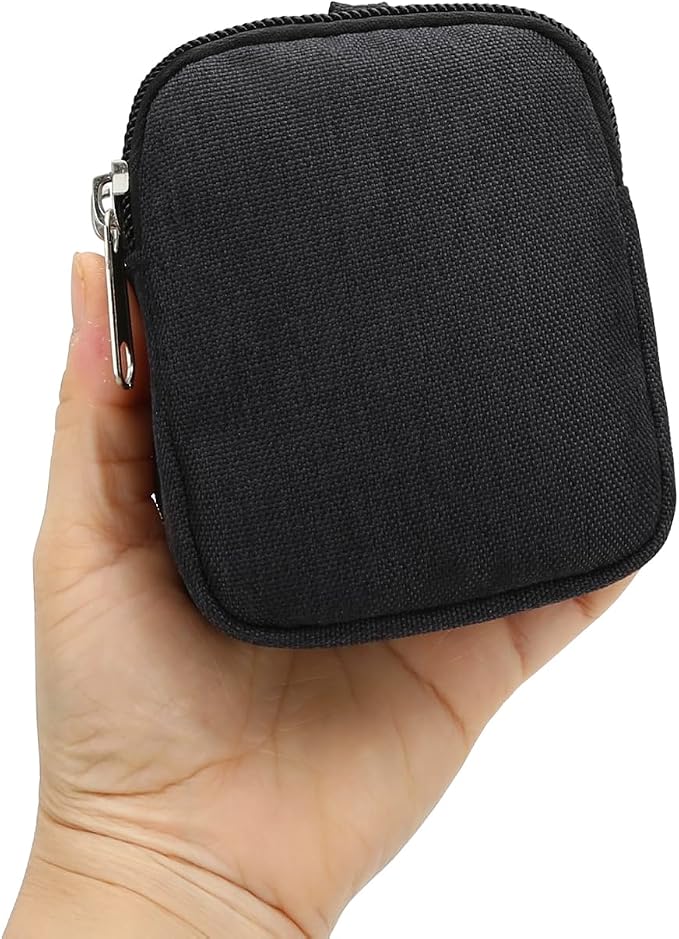 E-Tree Coin Purse with Carabiner Clip, Dual Layer Card Case Holder, Mini Pouch for AirPod Earphone Keychain USB Cable,Wallet, Small Accessories Organizer Bag for Women and Men (Black)