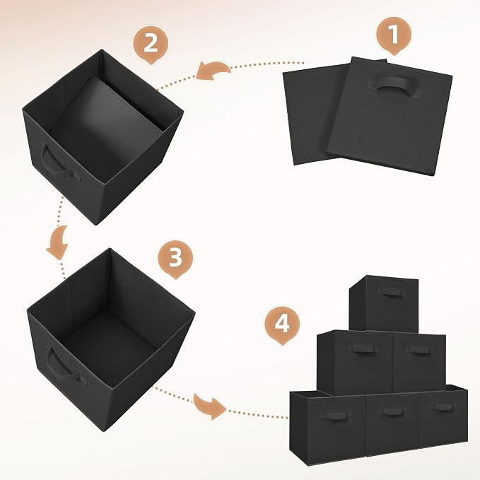 STORAGE MANIAC Storage Cubes, 11 Inch Collapsible Storage Bins with Handles, 8 Pack Fabric Foldable Bins for Organization, Durable Storage Bins for Closet, Shelves, Offices, 8-Pack Black