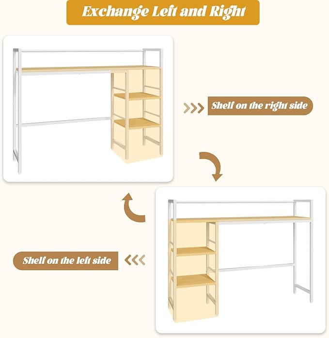 HavenlyYouth Desk Shelf, 38.6 Inch Wood Desk Organizer Shelf for Computer Monitor, Desk Hutch Storage, Desktop Shelf for Top of Desk, 3 Tier Desktop Bookshelf for Home Office Dorm, White