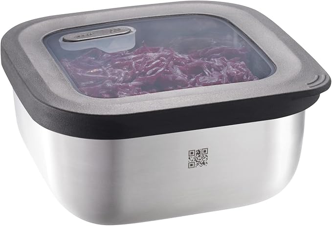 Gefu 12777 PROVIDO Food Storage Container 400 ml Square Storage Container Cold and Heat Resistant Intelligent Storage Control via App, Black/Silver