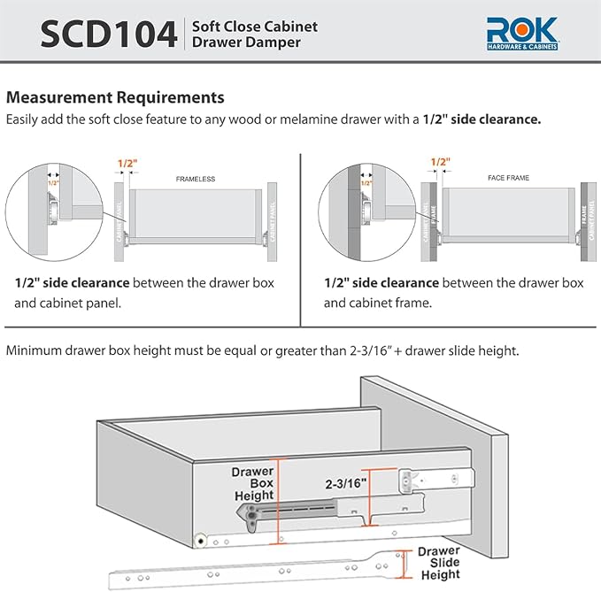10-Pack Rok Hardware Soft Close for Wood Drawers/Soft Close Drawer Adapter/Add-On/Retrofit (Gray), SCD104G
