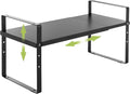Across-Star Expandable Cabinet Shelf Organizer Rack, Stackable Kitchen Counter Storage Shelves Stand, Adjustable Height Pantry Shelf Spice Rack (Black, 1 Pack)
