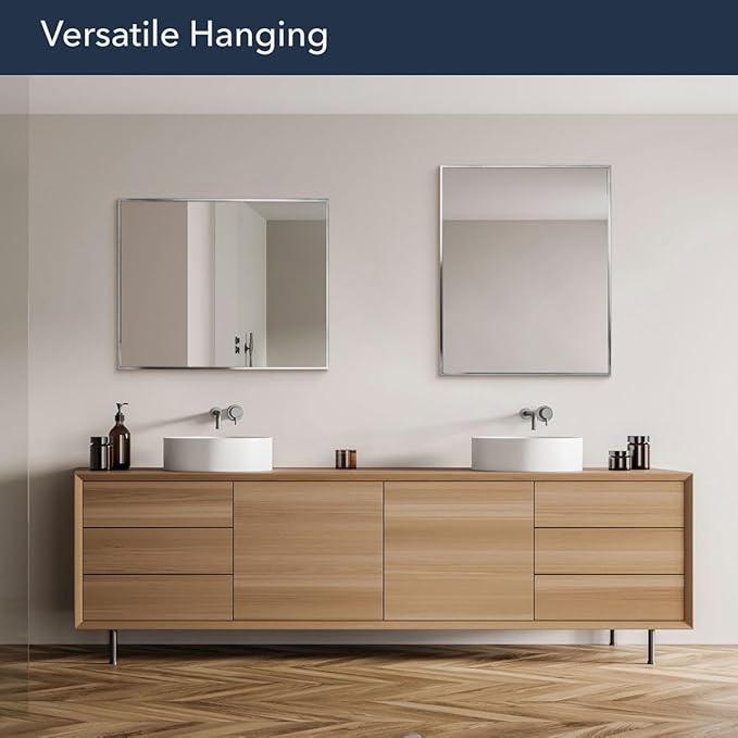 Head West Spectrum Modern Rectangular Mirror 24" x 30", Brushed Nickel Finished Stainless Steel Framed Bathroom Mirrors for Over Sink and Living Room and Entry Way