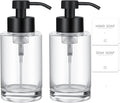 Foaming Soap Dispenser Set, 12 Oz Glass Hand Soap Dispenser with 304 Rust Proof Stainless Steel Pump, Waterproof Labels, for Bathroom Decor Kitchen College Dorm, Clear Black Pump 2 Pack | Rust Proof Black Pump, Sturdy, Clear Empty Foam Bottle with Wate...