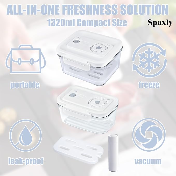 Manual Vacuum Sealer Containers, Airtight Food Storage Boxes with Hand Pump for Freshness, BPA-Free, Leakproof Seal for Lunch, Meat, Fruit, Leftovers, Fridge & Camping Use (2000ml)