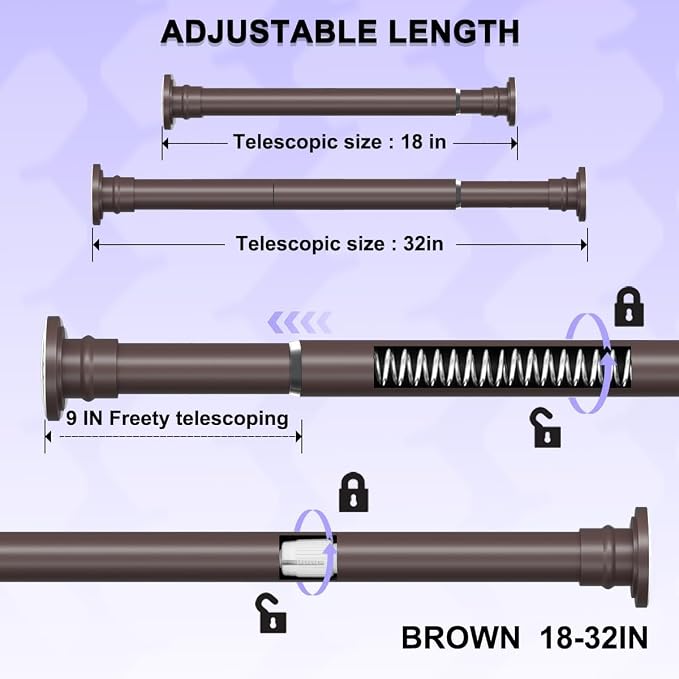 Spring Tension Rod 18-32 Inch, Small Shower Curtain Rod Bronze | Adjustable Heavy Duty Curtain Rod for Closet and Shower Use, Short Tension Rod Design for Small Spaces