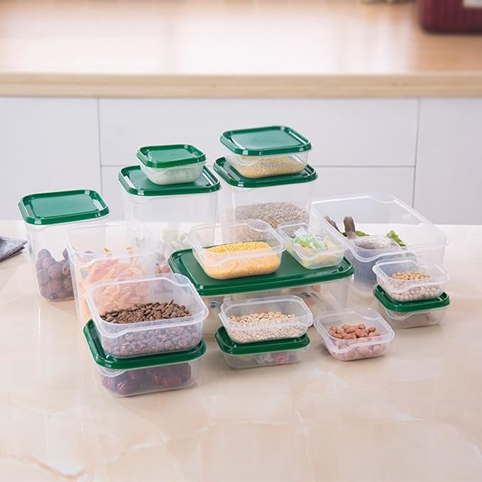 17 piece set of food grade storage and preservation box with transparent lid, kitchen refrigerator