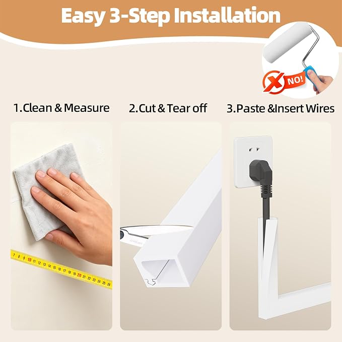 Kneelisa 118inch Silicone Single Cord Hider for Wall, Mini Cord Cover Raceway with Side Slot, Flexible Small Wire Concealer for One Cable-Cuttable & Bendable, Child & Pet Safe, White