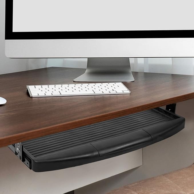 Cabilock Under Desk Keyboard Tray Mount System with Slide-Out Drawer for Office Desk Space-Saving Abs Keyboard Holder with Sturdy Wear-Resistant Material Compact Organizer for Computer