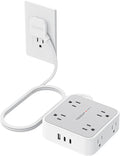TESSAN Surge Protector Power Strip, 5 Ft Flat Plug Extension Cord with 3 USB (2 USB C) 8 Outlets, 900J Protection, 3 Sided Outlet Extender with Power Switch for Office, Dorm Room, Grey