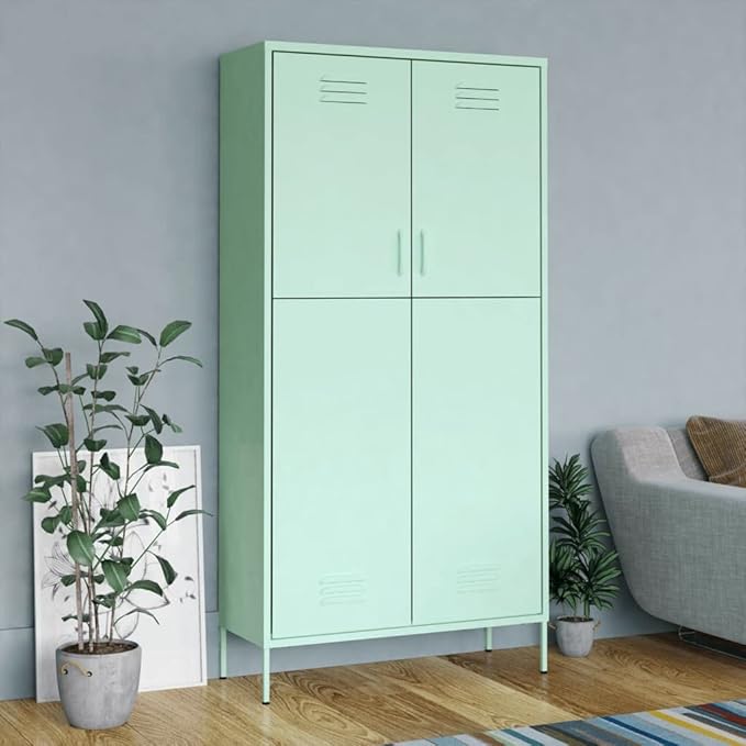 Metal Wardrobe Storage Cabinet,Employees Locker Wardrobe Industrial Steel Storage Cabinet with Hanging Rod, 4 Adjustable Shelves for Office, Garage, Home 35.4"x19.7"x70.9" Mint