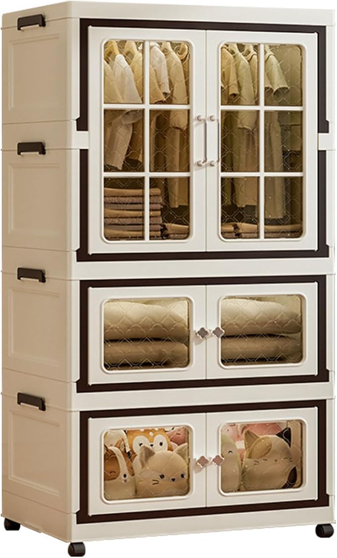 SunSettler 4 Tier Stackable Plastic Storage Bins with Lids and Wheels, Collapsible Organizers Bins with Lids, Closet Organizers and Drawers for Home, Dorm
