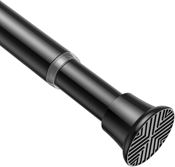 AIZESI Tension Rod 24 to 46 Inch, 1Pcs Black Tension Curtain Rod, Adjustable Spring Tension Rod No Drilling for window，kitchen，closet，doorway