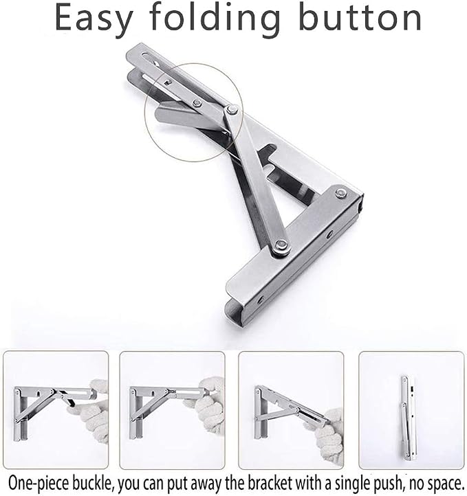 16 Inch Folding Shelf Brackets, 2 Pack Stainless Steel Heavy Duty L Bracket | Max Load 330 lb, Space Saving Design for DIY, Wall Mounted Collapsible Folding Shelf Bracket Support for Workbench, Garage