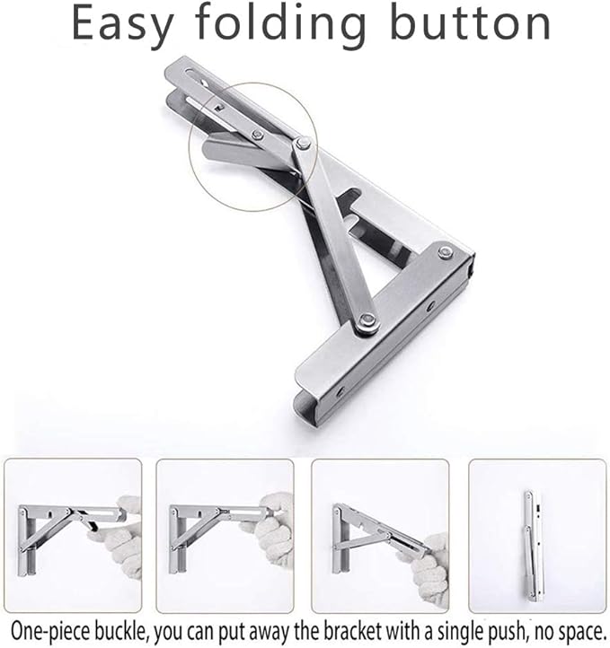 20 Inch Folding Shelf Brackets, 2 Pack Stainless Steel Heavy Duty L Bracket | Max Load 330 lb, Space Saving Design for DIY, Wall Mounted Collapsible Folding Shelf Bracket Support for Workbench, Garage