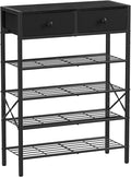 Shoe Rack for Entryway, 5 Tier Shoe Organizer with 2 Non-Woven Drawers, Metal Storage Shoe Shelf for 16-20 Pairs of Shoes, with Wooden Top and Steel Frame, Shoe Stand for Closet Charcoal