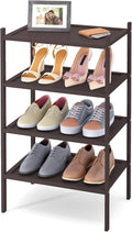 Smiry Bamboo Small Shoe Rack, 4 Tier Shoe Organizer for Entryway & Closet, Stackable Free Standing Storage Shelf for Shoes, Bags & Plants, Brown