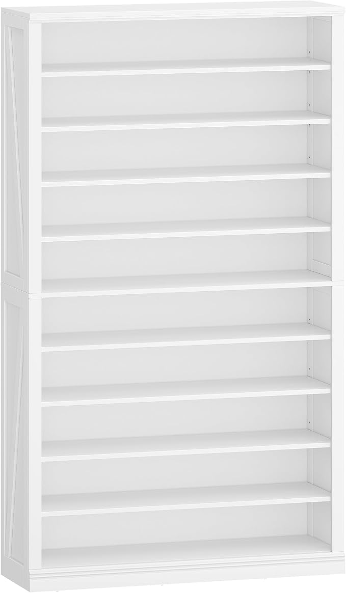 Hzuaneri Shoe Storage Cabinet,10 Tiers Farmhouse Tall Shoe Cubby Organizer | Freestanding Shoe Cabinets, Wooden Shoes Rack with Cubby, 46-50 Pairs, for Entryway, Living Room, White SR59803X