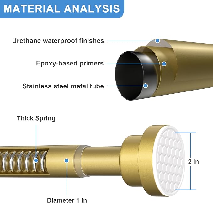 Shower Curtain Rod 45-77 Inch Gold Shower Rod Tension Rod Adjustable Curtain Rod No Drilling Tension Curtain Rod Shower Rods for Bathroom Tension Shower Curtain Rod