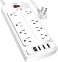 Surge Protector Power Strip, Yintar 6 Feet Flat Plug Extension Cord with 8 AC Outlets and 4 USB Ports, 2700 Joules, ETL Listed, White