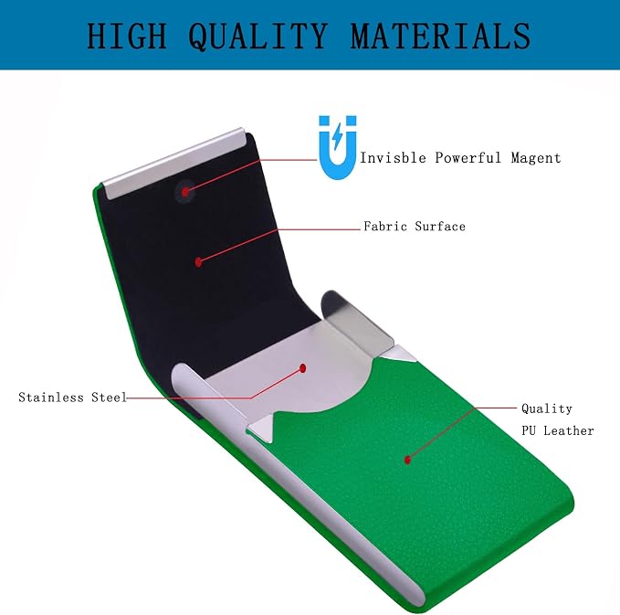 Business Card Holder with Ultra Slim Design,Business Card Case with Premium PU Leather,Suit Pocket Metal Card Holder for Women/Men,Professional Name Card Holder with Magnetic Shut(MT Green)
