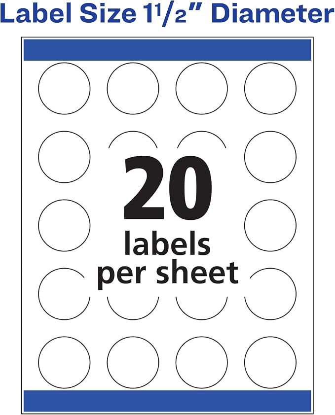 Avery Matte White Round Labels, Sure Feed Technology, Permanent Adhesive, 1-1/2", 400 Labels (8293)