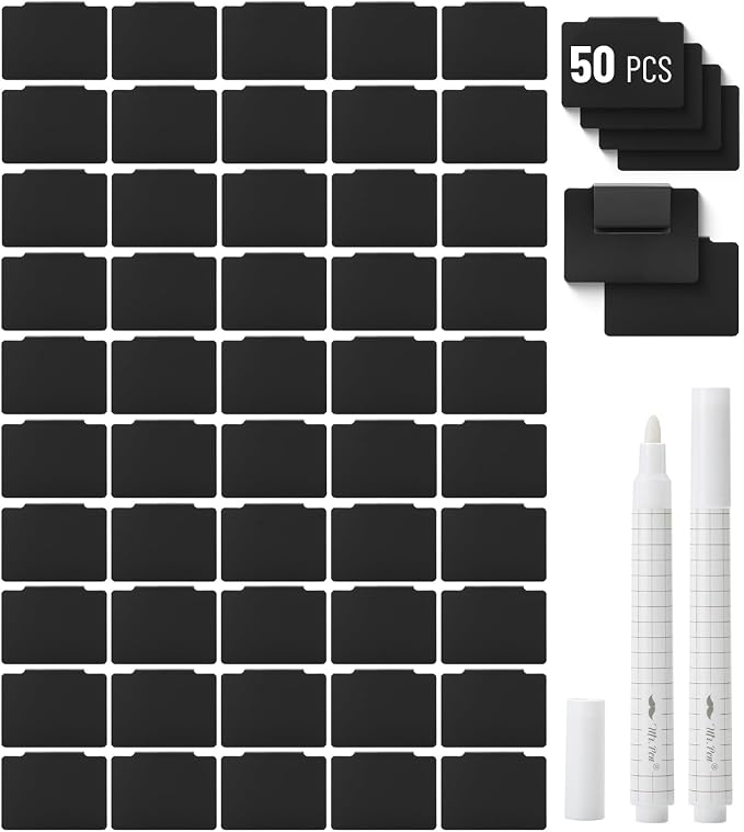 Mr. Pen- Basket Labels Clip On Set, 52 pcs | 50 Removable Bin Labels Clip On with 2 Chalk Markers, Basket Tags, Bin Clips