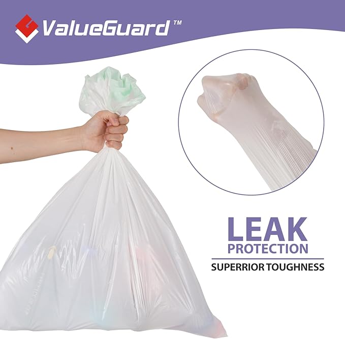 ValueGuard Trash Bags Garbage Bag 13 Gallon Drawstring Tall Waste Bag for Kitchen Office Party 0.6 Mil (200 Count)