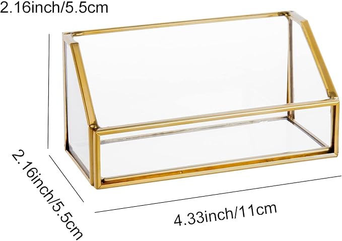 Feyarl Gold Glass Business Card Holder Desktop Name Card Display Office Standard Business Cards Stand Organizer Storage for Office Desk Reception Counter Front Desk